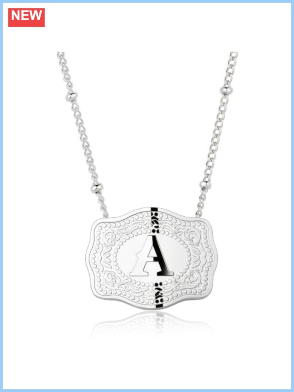 Western Cowgirl Initial Necklace Rhodium-Plated with 2 Chains Personalized